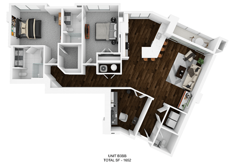 Floor plan for 2 beds, 2.5 baths, 1663 sqft